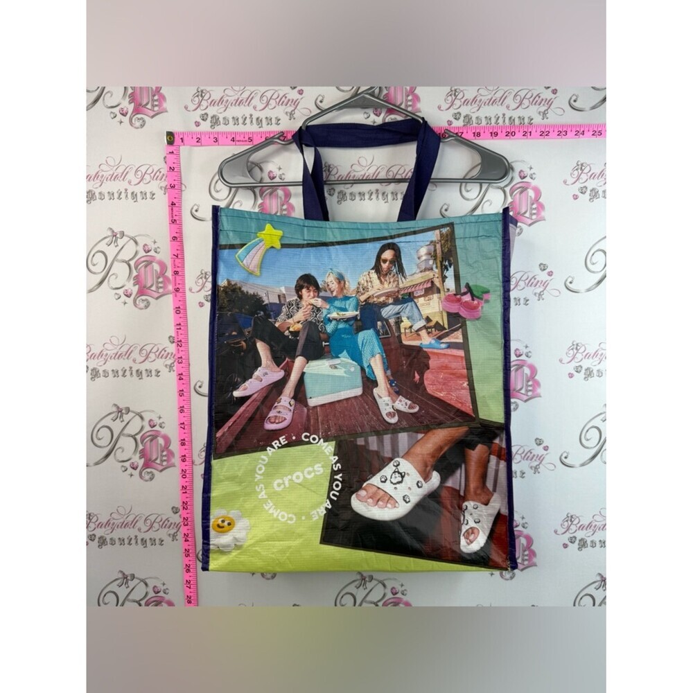 CROCS tote bag Multi-Color Graphic Tote Bag with Navy Handles And Blue Trimming